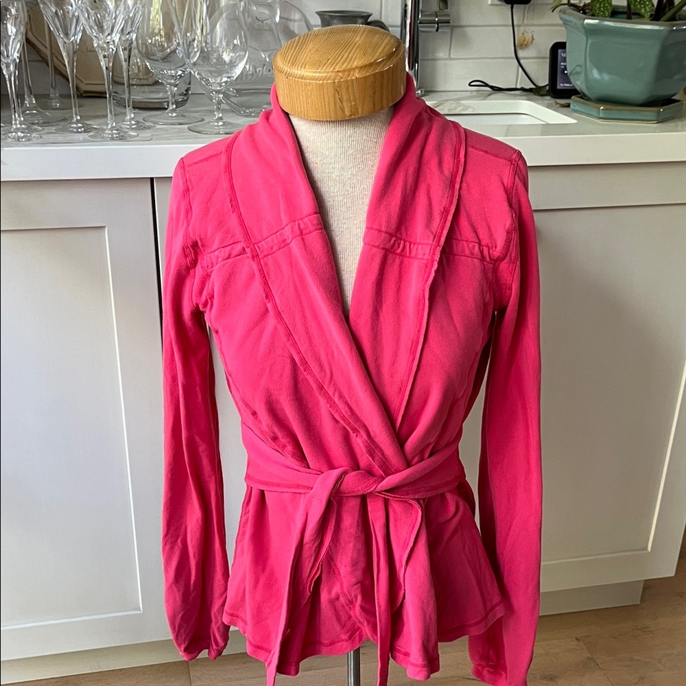 Pink Sport Cardi Wrap with sewn in tie belt and shawl collar
